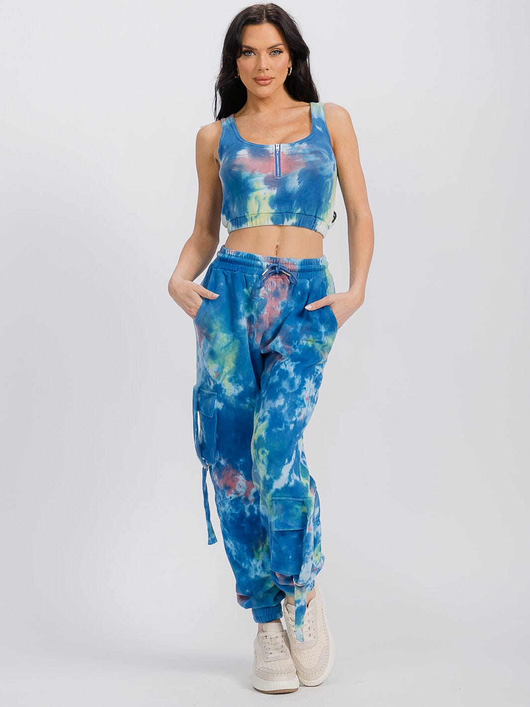 WOMEN'S CROP TOP & ELASTIC WAIST JOGGER TIE DYE 2PC SET.