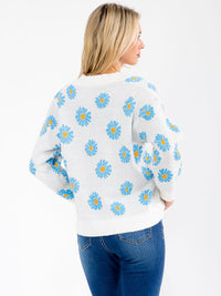 WOMEN'S LONG SLEEVE BUTTON CLOSURE FLORAL SWEATER