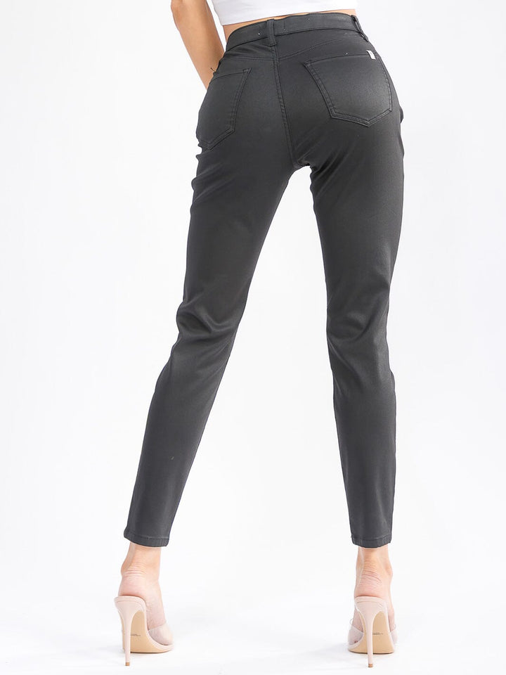 WOMEN'S BUTTON CLOSURE POCKETS SKINNY LEG STRETCH PANTS