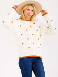 WOMEN'S LONG SLEEVE PULLOVER POM POM DETAILED SWEATER