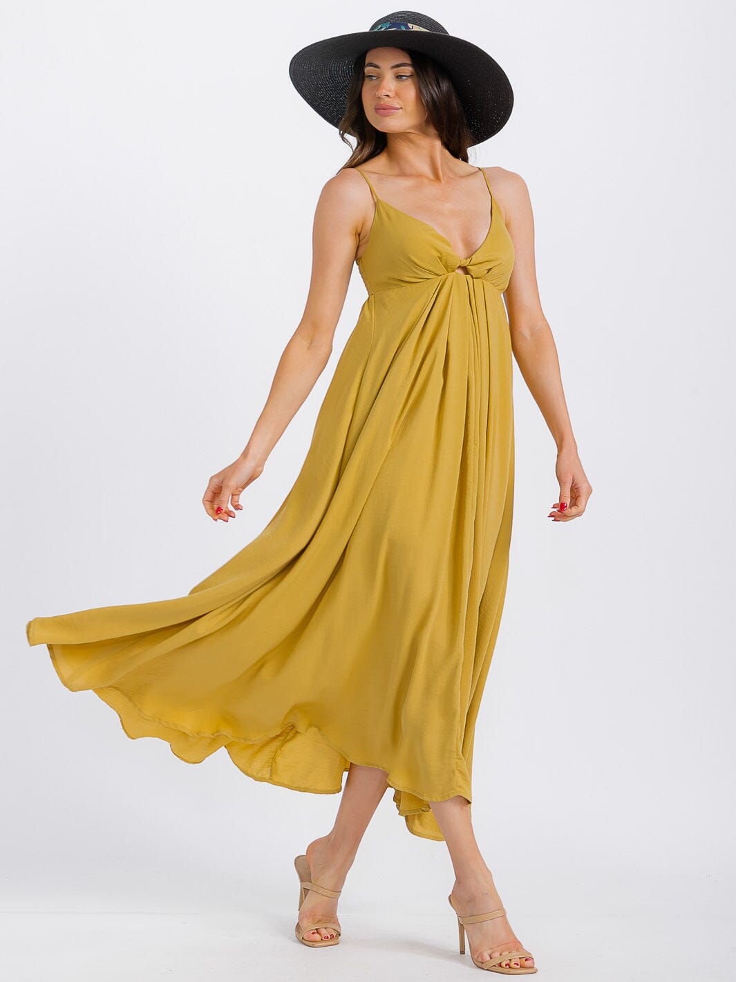 WOMEN'S SLEEVELESS SMOCK V-NECK MAXI DRESS