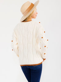 WOMEN'S LONG SLEEVE PULLOVER POM POM DETAILED SWEATER