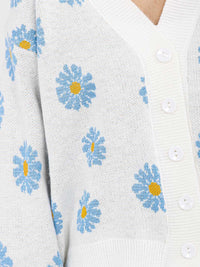 WOMEN'S LONG SLEEVE BUTTON CLOSURE FLORAL SWEATER
