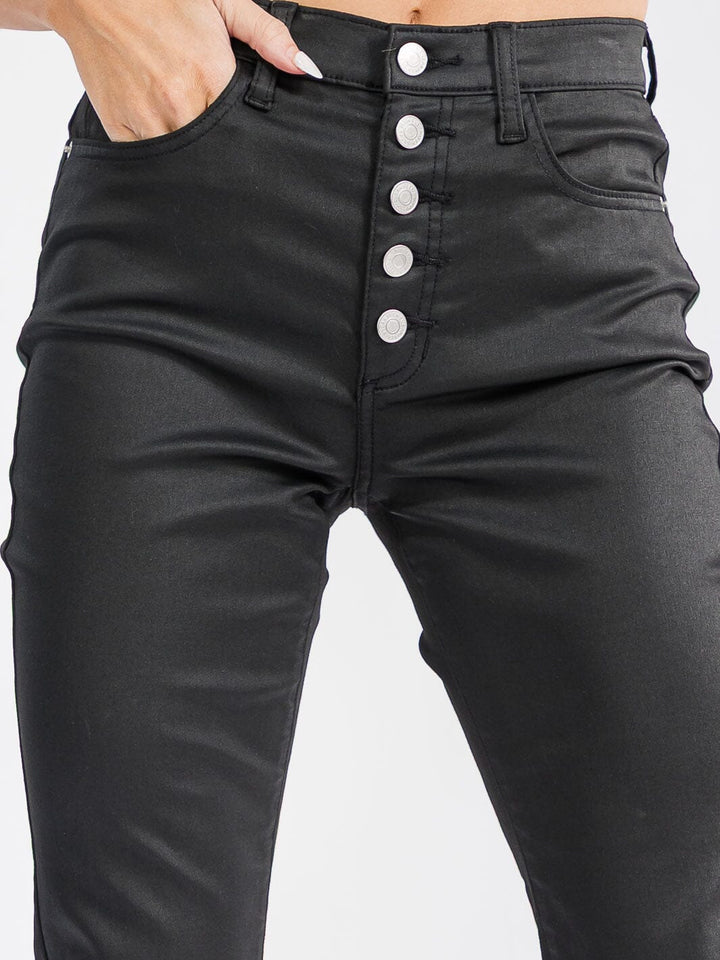 WOMEN'S BUTTON CLOSURE POCKETS SKINNY LEG STRETCH PANTS