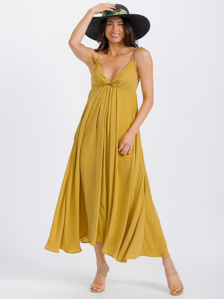 WOMEN'S SLEEVELESS SMOCK V-NECK MAXI DRESS