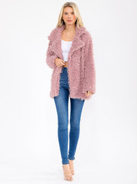 WOMEN'S LONG SLEEVE OPEN FRONT POCKETS SHERPA JACKET