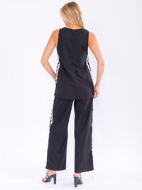 WOMEN'S SLEEVELESS TOP & WIDE LEG PANTS TRIM DETAILED 2PC. SET