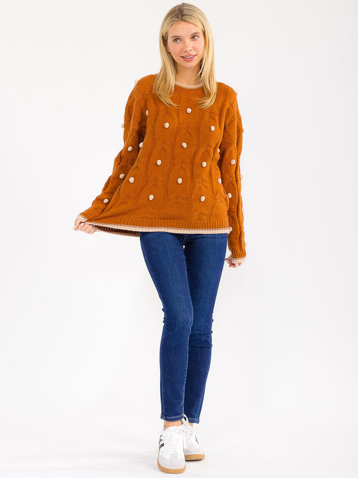 WOMEN'S LONG SLEEVE PULLOVER POM POM DETAILED SWEATER