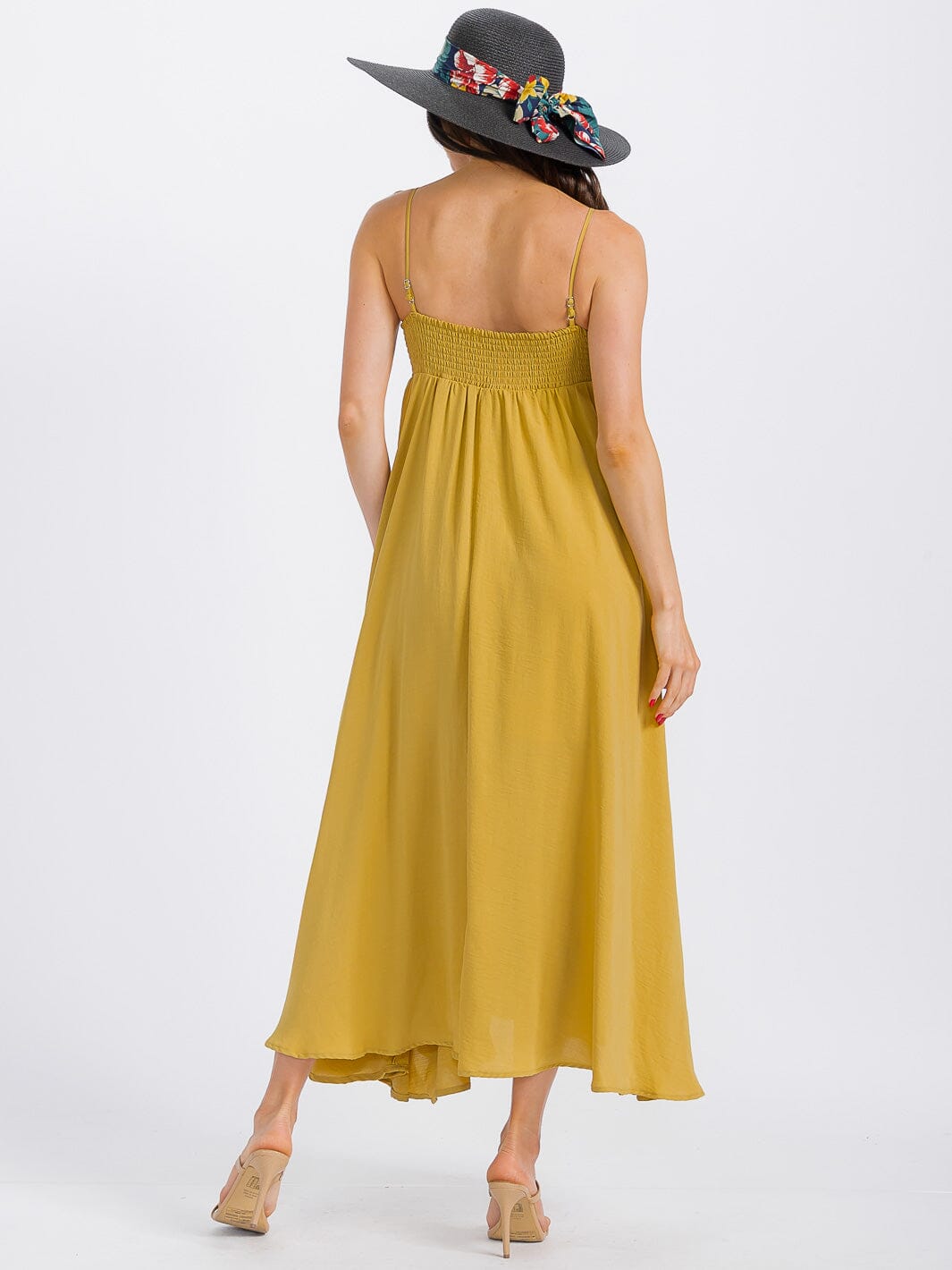 WOMEN'S SLEEVELESS SMOCK V-NECK MAXI DRESS
