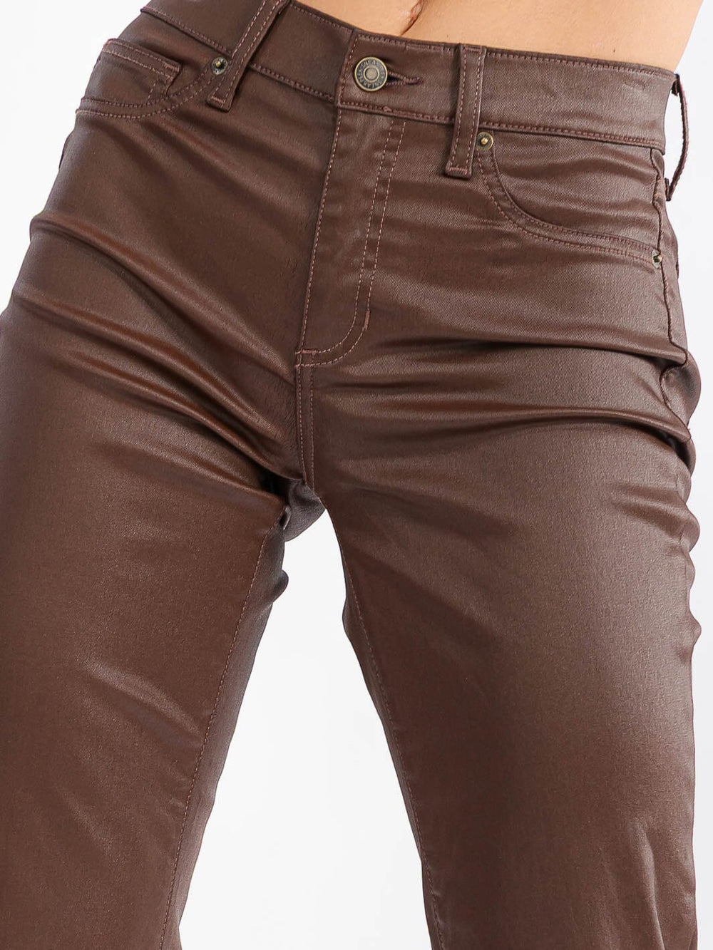 WOMEN'S BUTTON CLOSURE BACK POCKETS WIDE LEG PU PLEATHER PANTS