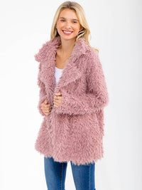 WOMEN'S LONG SLEEVE OPEN FRONT POCKETS SHERPA JACKET