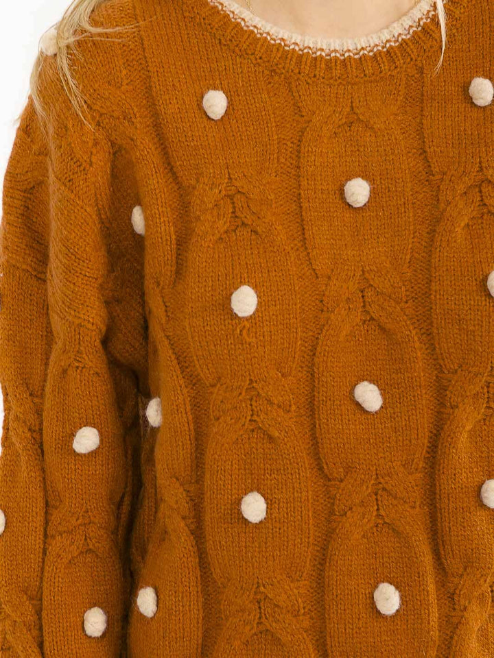 WOMEN'S LONG SLEEVE PULLOVER POM POM DETAILED SWEATER