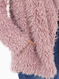 WOMEN'S LONG SLEEVE OPEN FRONT POCKETS SHERPA JACKET