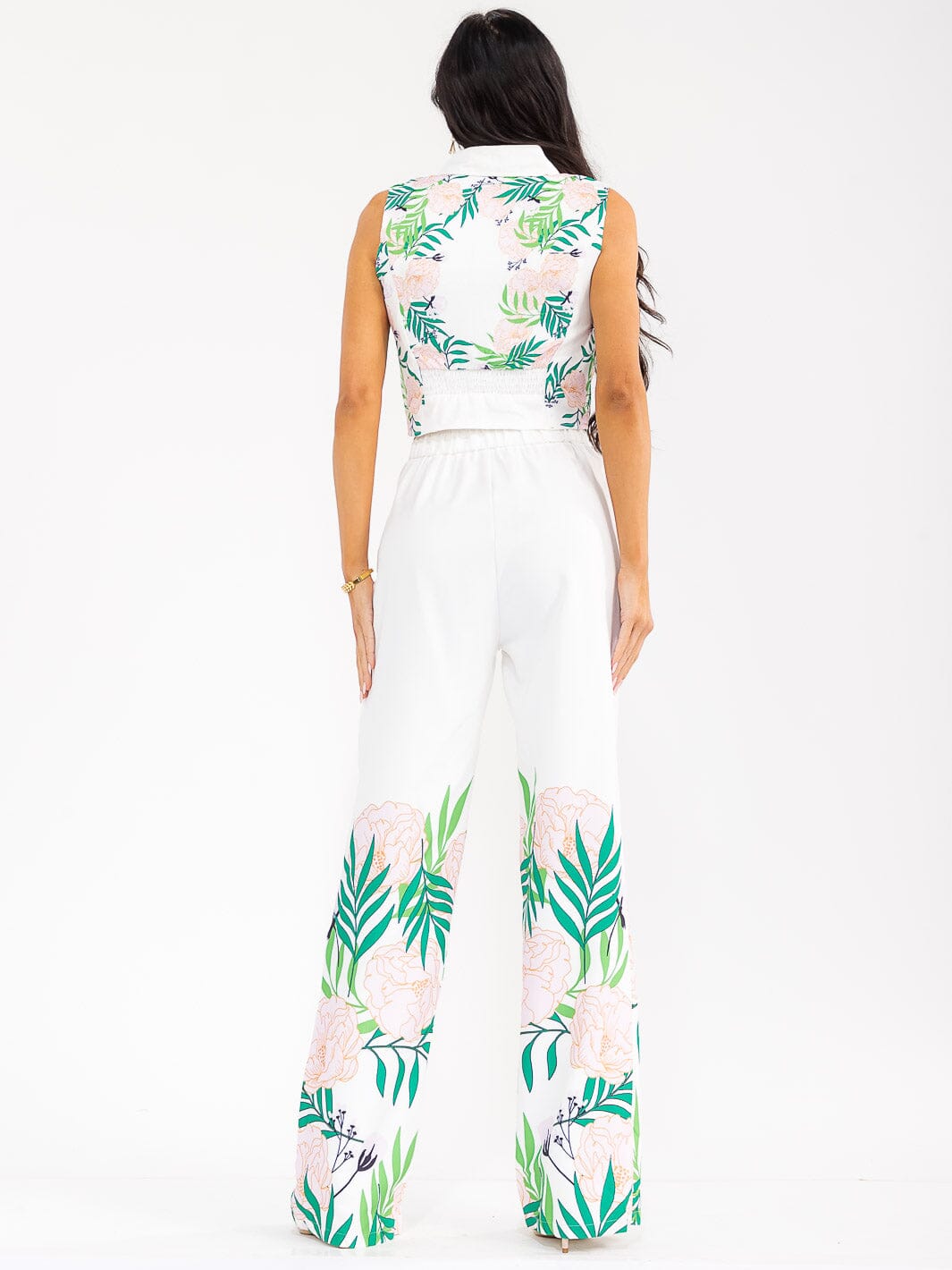 WOMEN'S SLEEVELESS CROP TOP & BUTTON CLOSURE PANTS FLORAL PRINT 2PC. SET