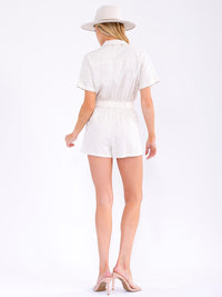 WOMEN'S SHORT SLEEVE BUTTON UP POCKETS ELASTIC WAIST ROMPER