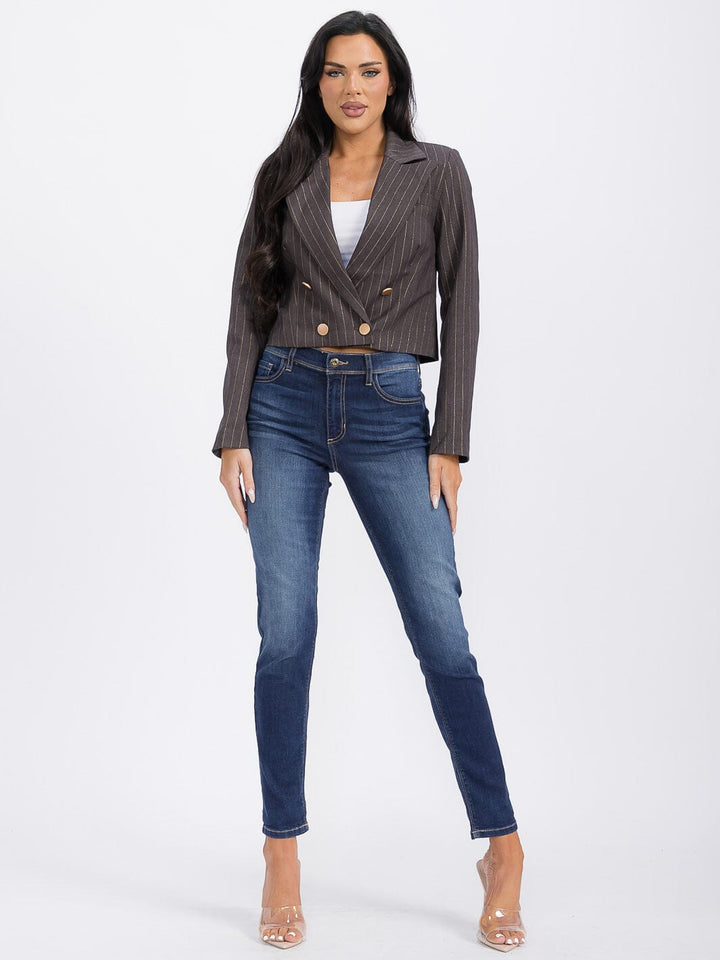 WOMEN'S LONG SLEEVE BUTTON CLOSURE SRTIPES BLAZER