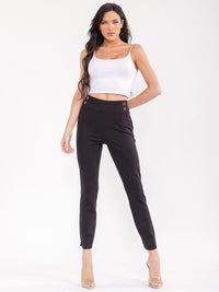 WOMEN'S ELASTIC WAIST SKINNY LEG BUTTONS DETAILED PANTS