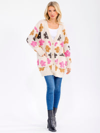 WOMEN'S LONG SLEEVE BUTTON CLOSURE FLORAL PRINT CARDIGAN