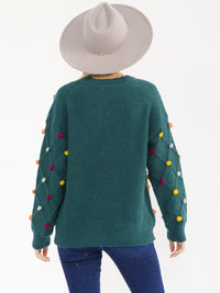 WOMEN'S LONG SLEEVE PULLOVER POM POM DETAILED SWEATER