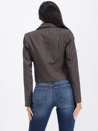 WOMEN'S LONG SLEEVE BUTTON CLOSURE SRTIPES BLAZER