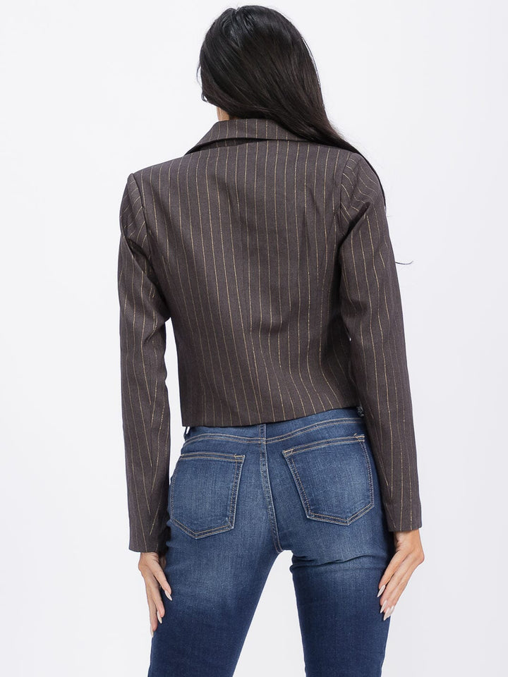 WOMEN'S LONG SLEEVE BUTTON CLOSURE SRTIPES BLAZER