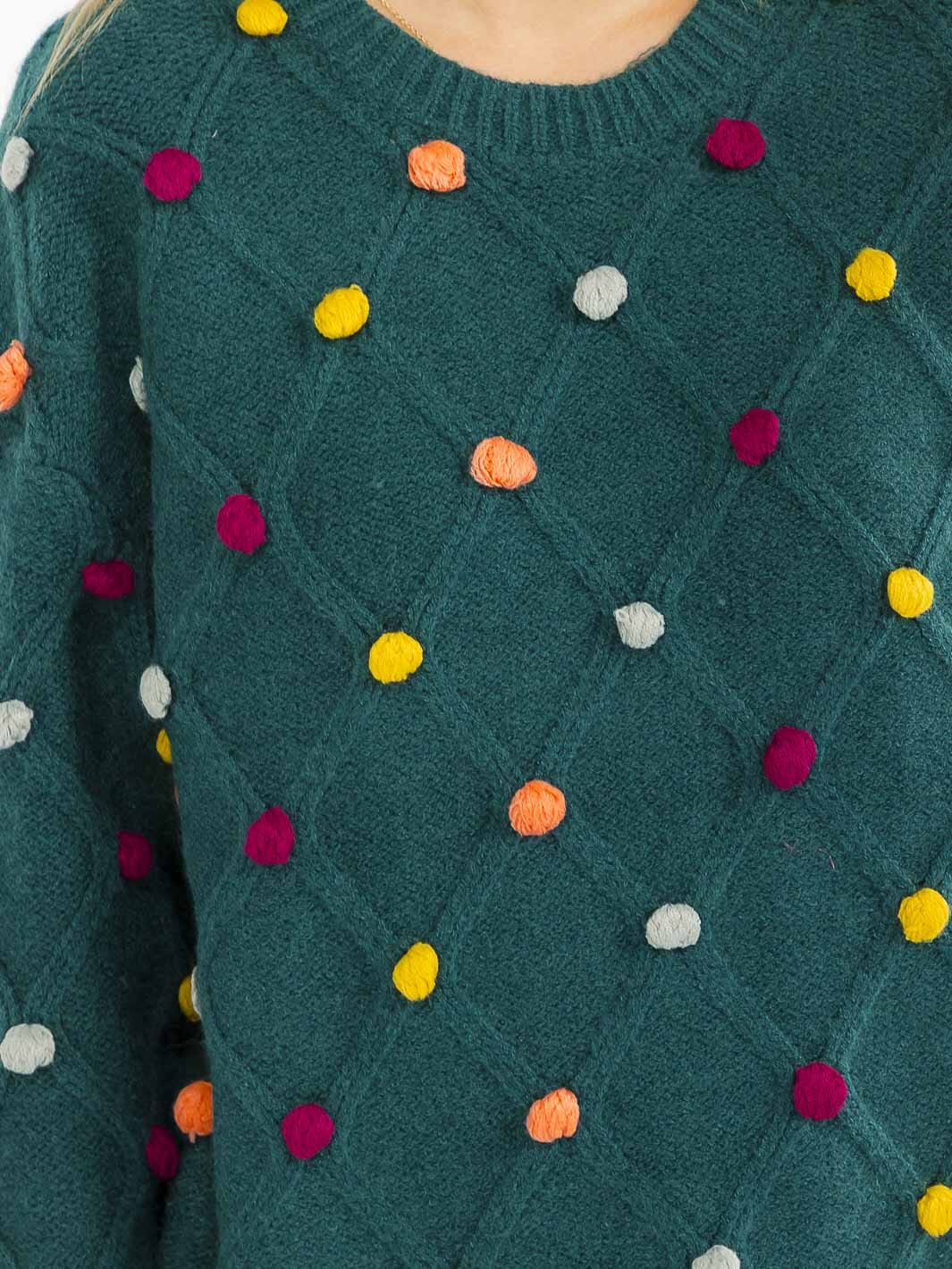 WOMEN'S LONG SLEEVE PULLOVER POM POM DETAILED SWEATER