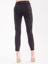 WOMEN'S ELASTIC WAIST SKINNY LEG BUTTONS DETAILED PANTS