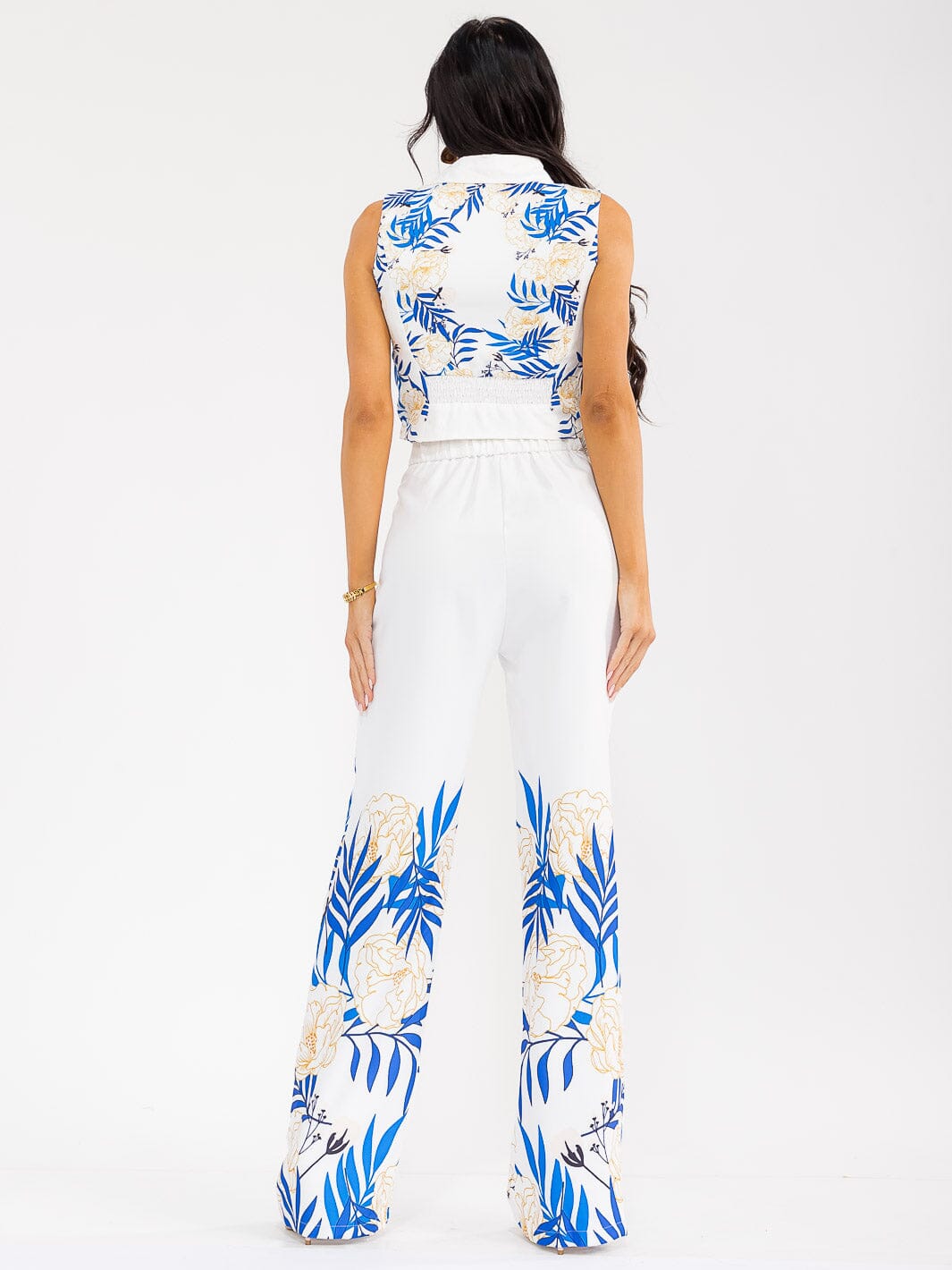 WOMEN'S SLEEVELESS CROP TOP & BUTTON CLOSURE PANTS FLORAL PRINT 2PC. SET