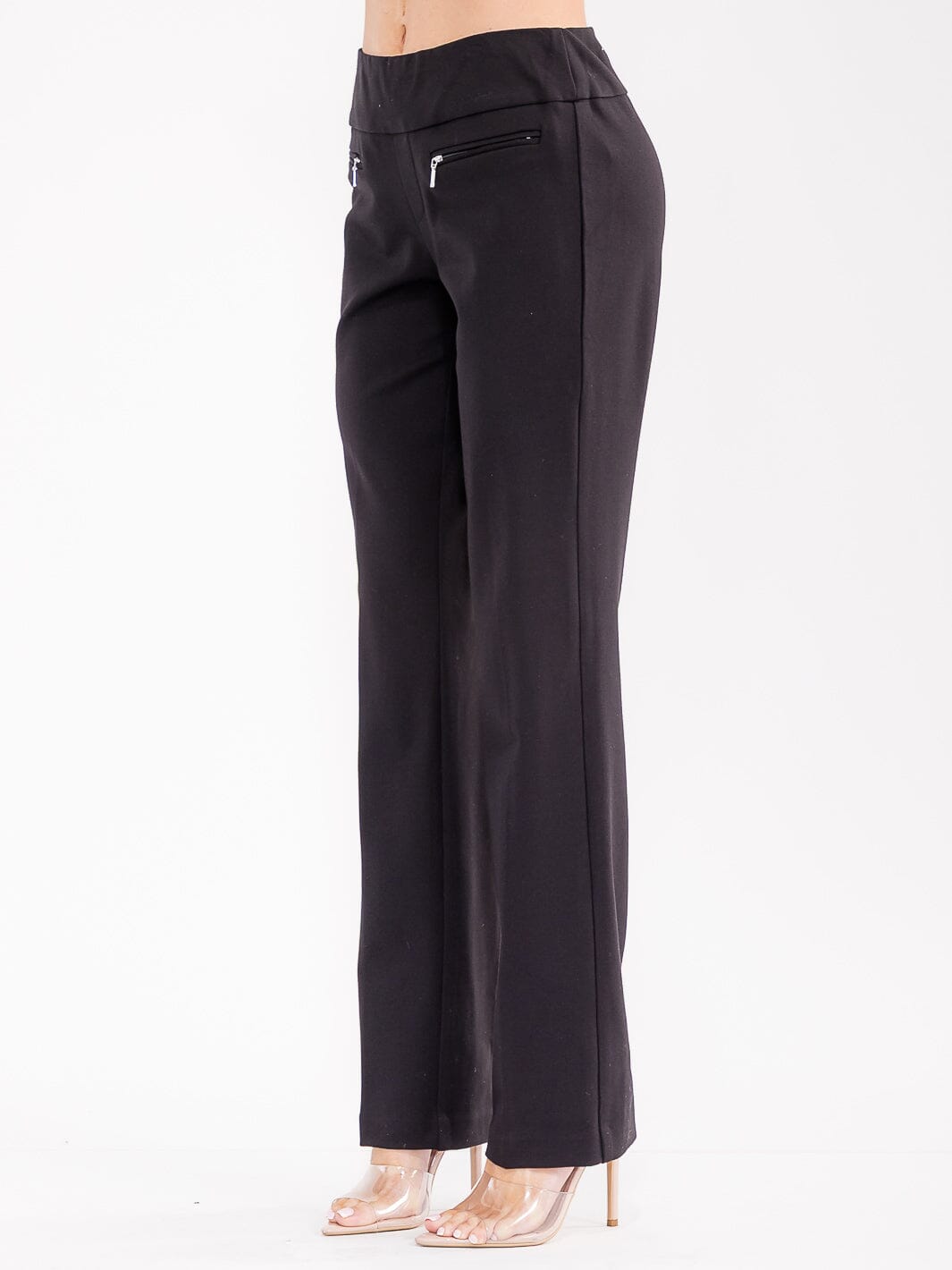 WOMEN'S ELASTIC WAIST WIDE LEG ZIPPER DETAILED PANTS