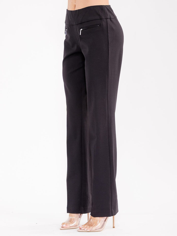 WOMEN'S ELASTIC WAIST WIDE LEG ZIPPER DETAILED PANTS