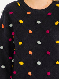 WOMEN'S LONG SLEEVE PULLOVER POM POM DETAILED SWEATER