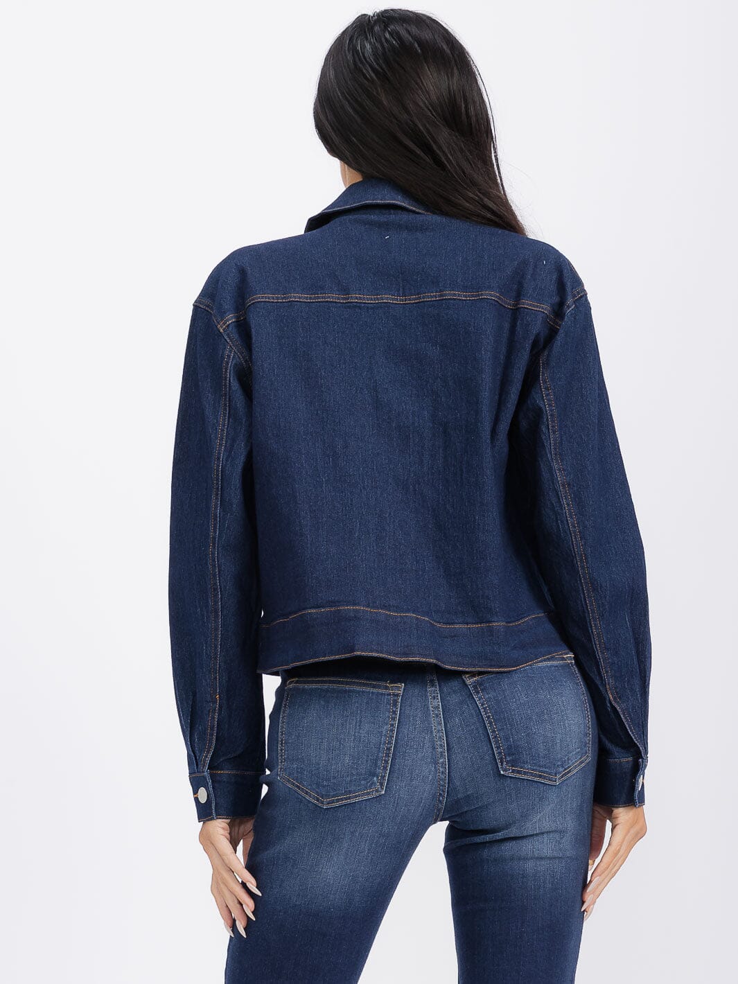 WOMEN'S LONG SLEEVE BUTTON CLOSURE POCKETS DENIM JACKET