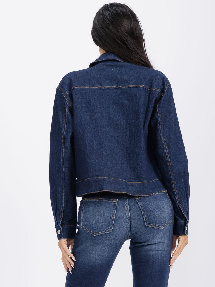 WOMEN'S LONG SLEEVE BUTTON CLOSURE POCKETS DENIM JACKET