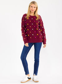 WOMEN'S LONG SLEEVE PULLOVER POM POM DETAILED SWEATER