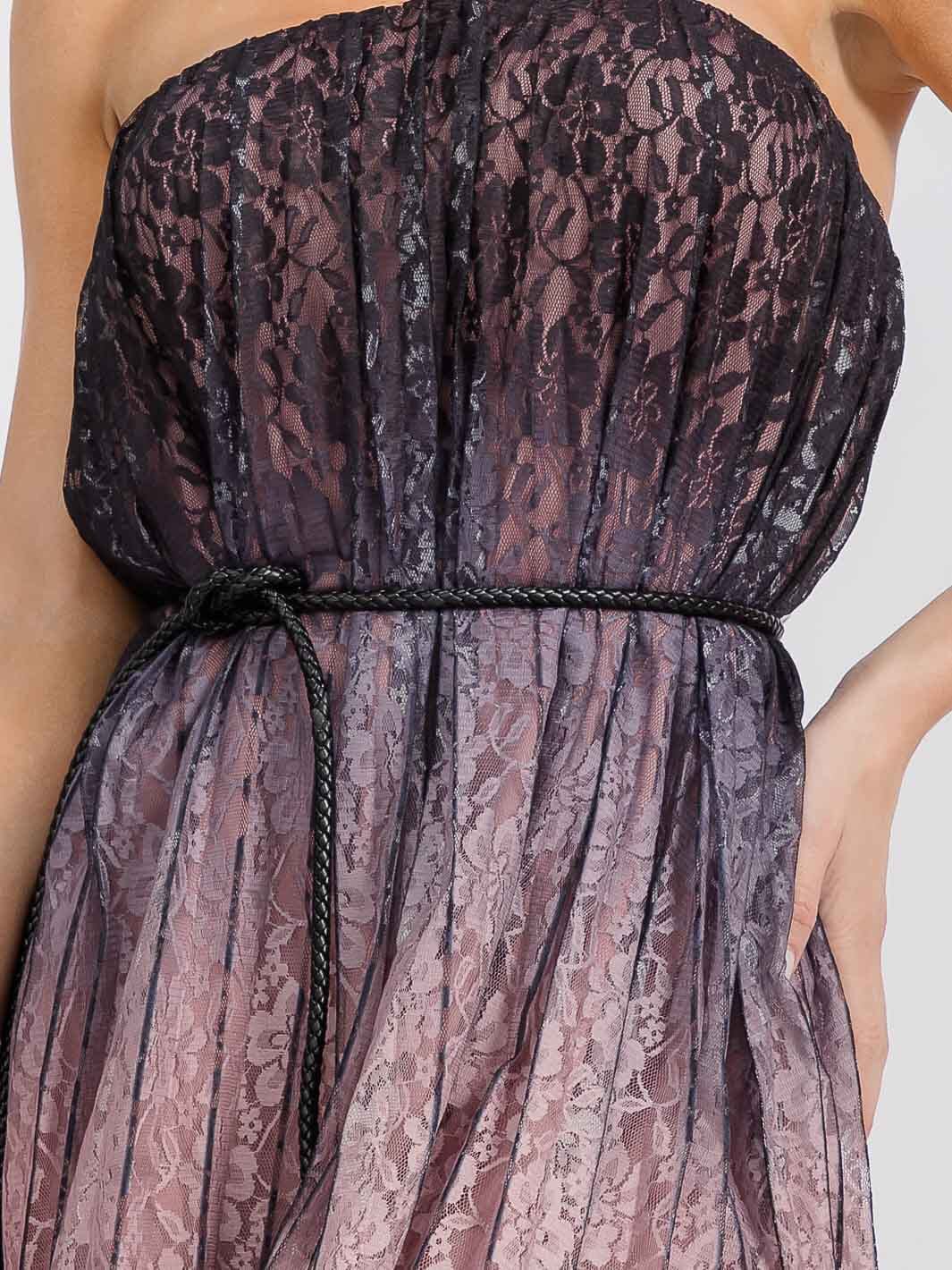 WOMEN'S SLEEVELESS OPEN BACK LACE DETAILED BELTED TUBE MINI DRESS