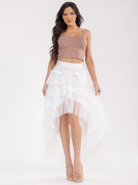 WOMEN'S ELASTIC WAIST TIERED RUFFLE HIGH-LOW BOWS MAXI SKIRT