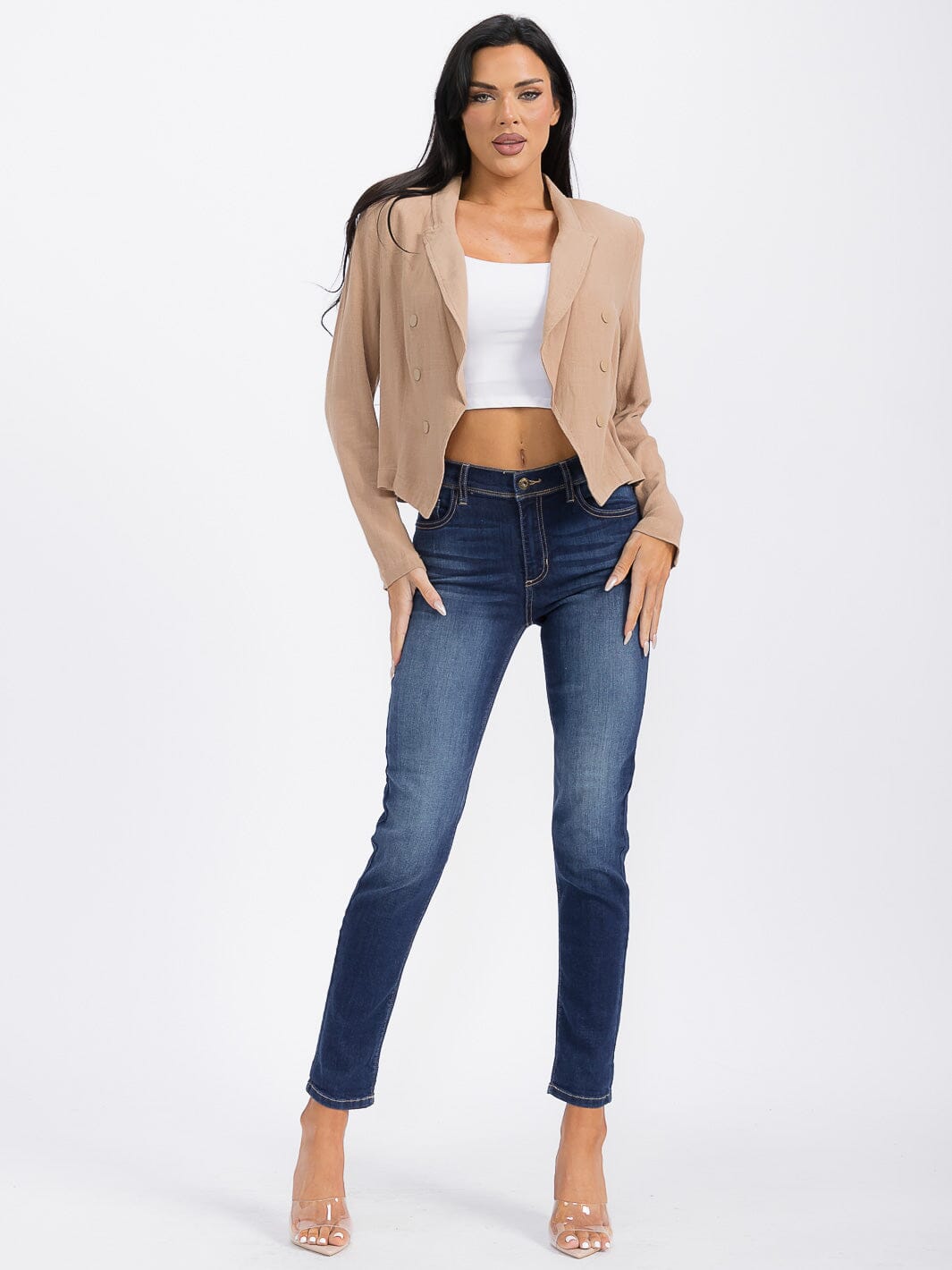 WOMEN'S LONG SLEEVE BUTTONS DETAILED SOLID BLAZER