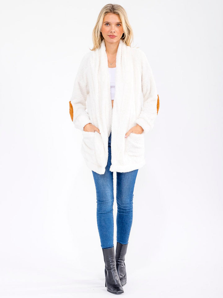WOMEN'S LONG SLEEVE OPEN FRONT POCKETS SHERPA CARDIGAN