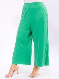 PLUS SIZE ELASTIC WAIST FRONT POCKETS WIDE LEG CAPRI PANTS