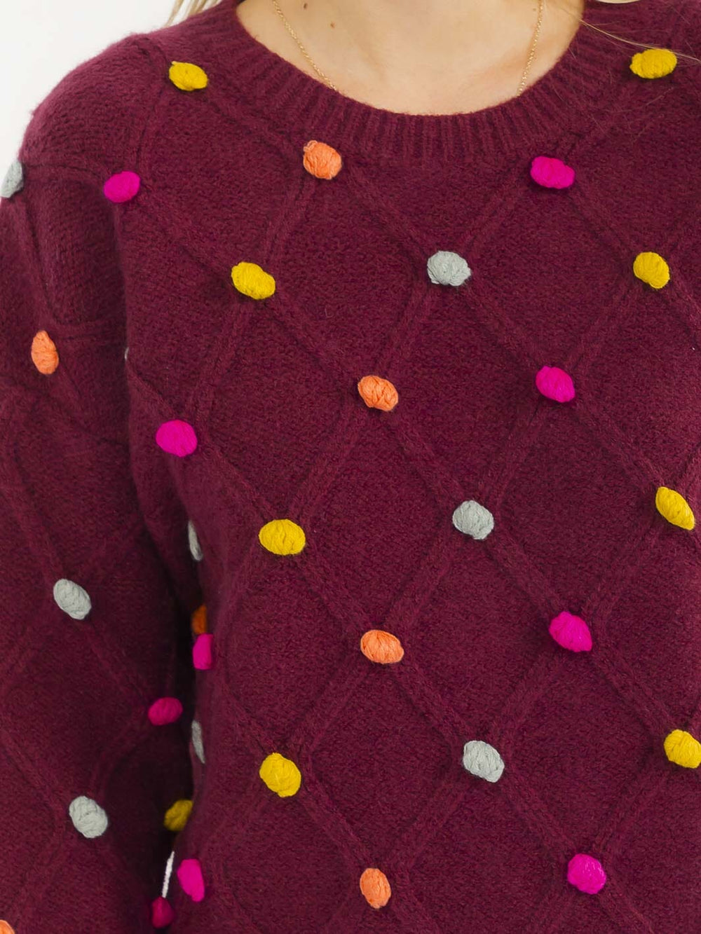 WOMEN'S LONG SLEEVE PULLOVER POM POM DETAILED SWEATER