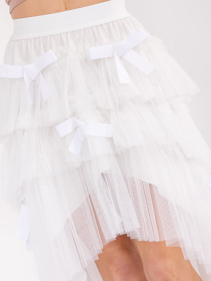 WOMEN'S ELASTIC WAIST TIERED RUFFLE HIGH-LOW BOWS MAXI SKIRT