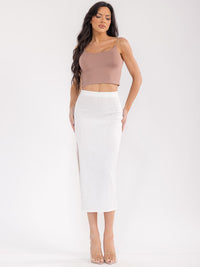 WOMEN'S ELASTIC WAIST SIDE SLIT STUDS MIDI SKIRT