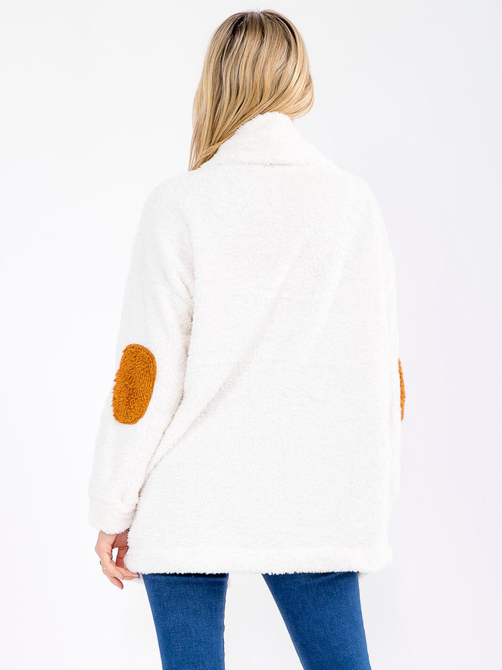 WOMEN'S LONG SLEEVE OPEN FRONT POCKETS SHERPA CARDIGAN