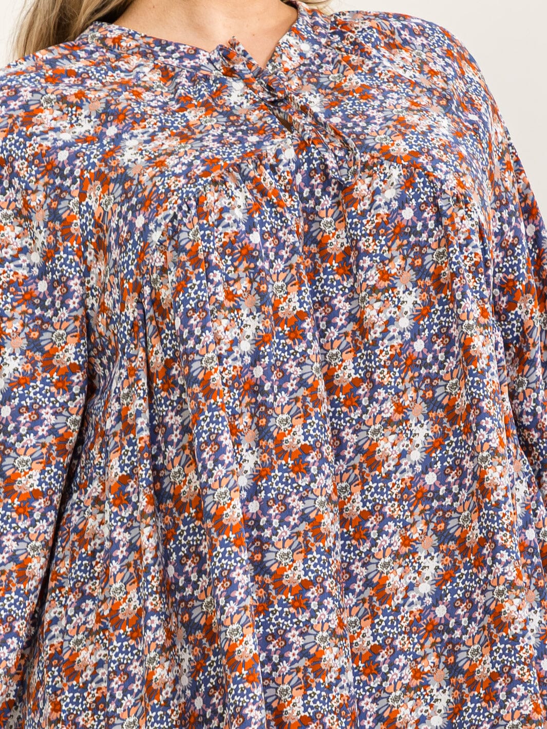 PLUS SIZE LONG SLEEVE FLORAL TIERED LOOSE FIT MINI DRESS