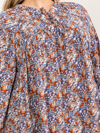 PLUS SIZE LONG SLEEVE FLORAL TIERED LOOSE FIT MINI DRESS