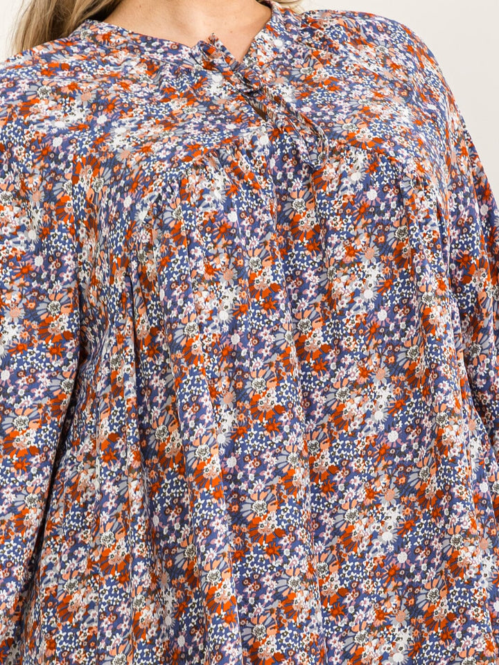 PLUS SIZE LONG SLEEVE FLORAL TIERED LOOSE FIT MINI DRESS
