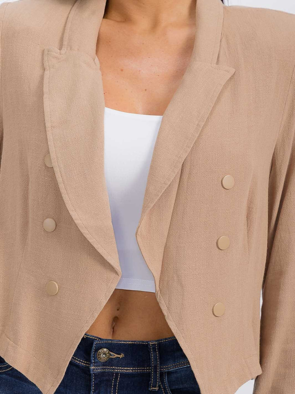 WOMEN'S LONG SLEEVE BUTTONS DETAILED SOLID BLAZER