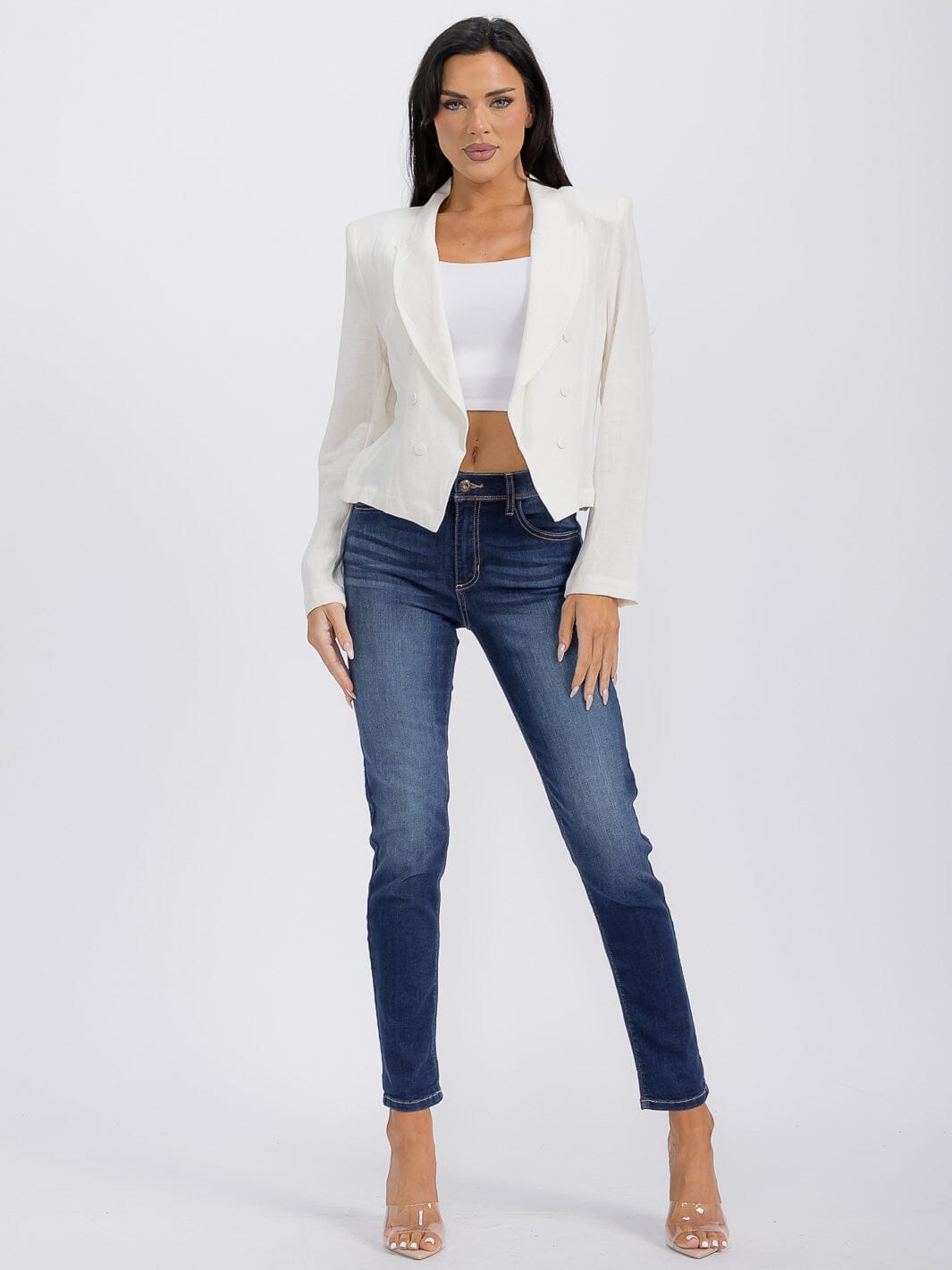 WOMEN'S LONG SLEEVE BUTTONS DETAILED SOLID BLAZER