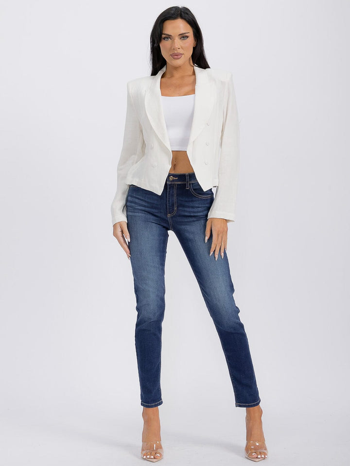 WOMEN'S LONG SLEEVE BUTTONS DETAILED SOLID BLAZER