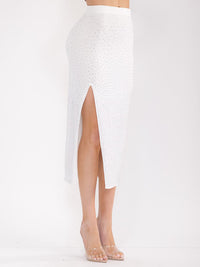 WOMEN'S ELASTIC WAIST SIDE SLIT STUDS MIDI SKIRT